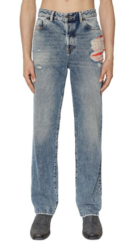 DIESEL 1955 09E10 Men Jeans W34/L34 Blue Straight Leg Distressed RRP375
