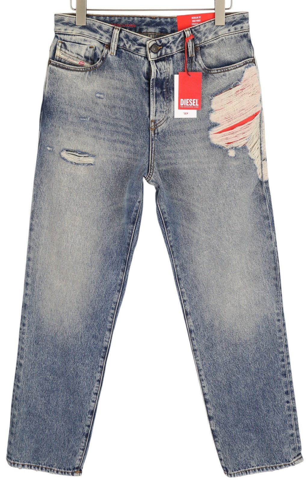 DIESEL 1955 09E10 Men Jeans W38/L30 Blue Straight Fit Distressed RRP375