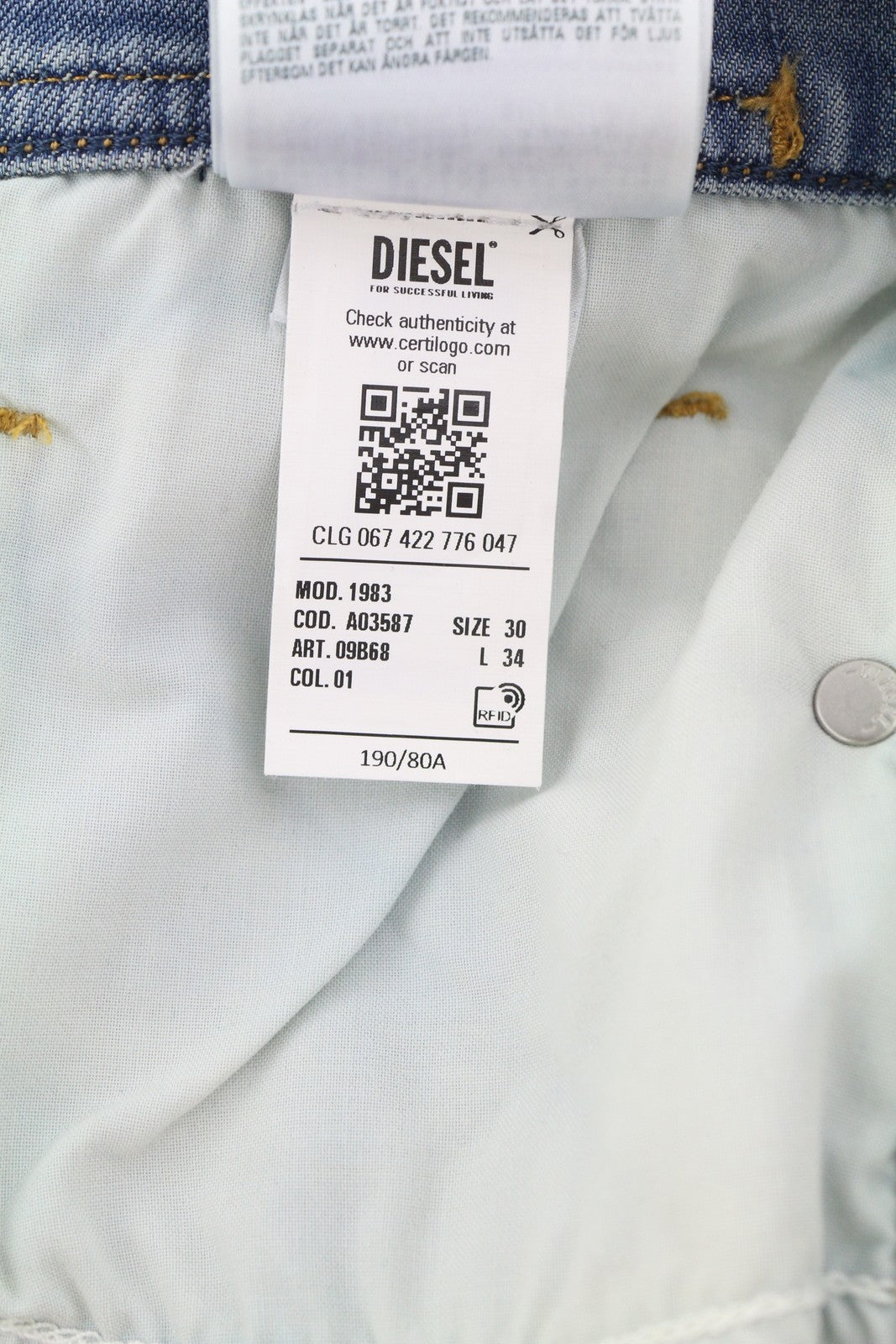 DIESEL 1983 09B68 Men Jeans W30/L34 Blue Skinny Fit Faded RRP295