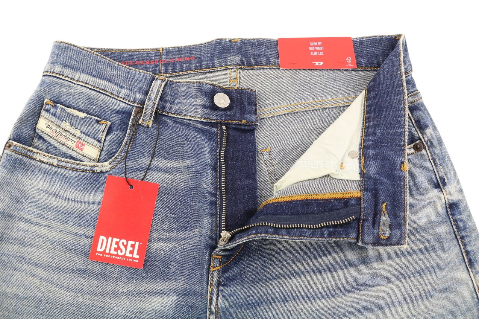 DIESEL 2019 D-Strukt 09C87 Men Slim Jeans W31/L34 Distress Blue RRP189