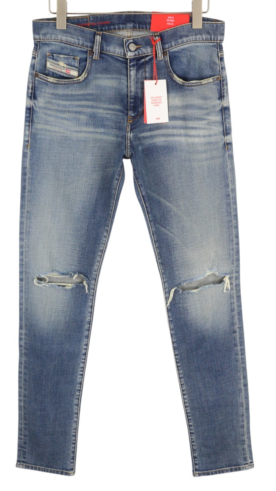 DIESEL 2019 D-Strukt 09C87 Men Jeans W31/L34 Blue Distressed Slim Leg RRP189