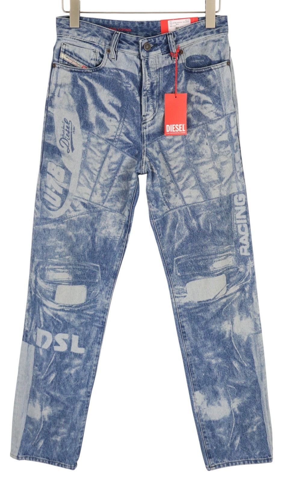 DIESEL 1955-FS3 007B8 Men Jeans W29/L32 Blue Pattern Wash Straight Leg