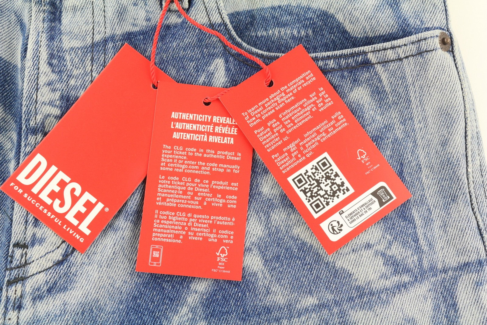 DIESEL 1955-FS3 007B8 Men Jeans W29/L32 Blue Pattern Wash Straight Leg