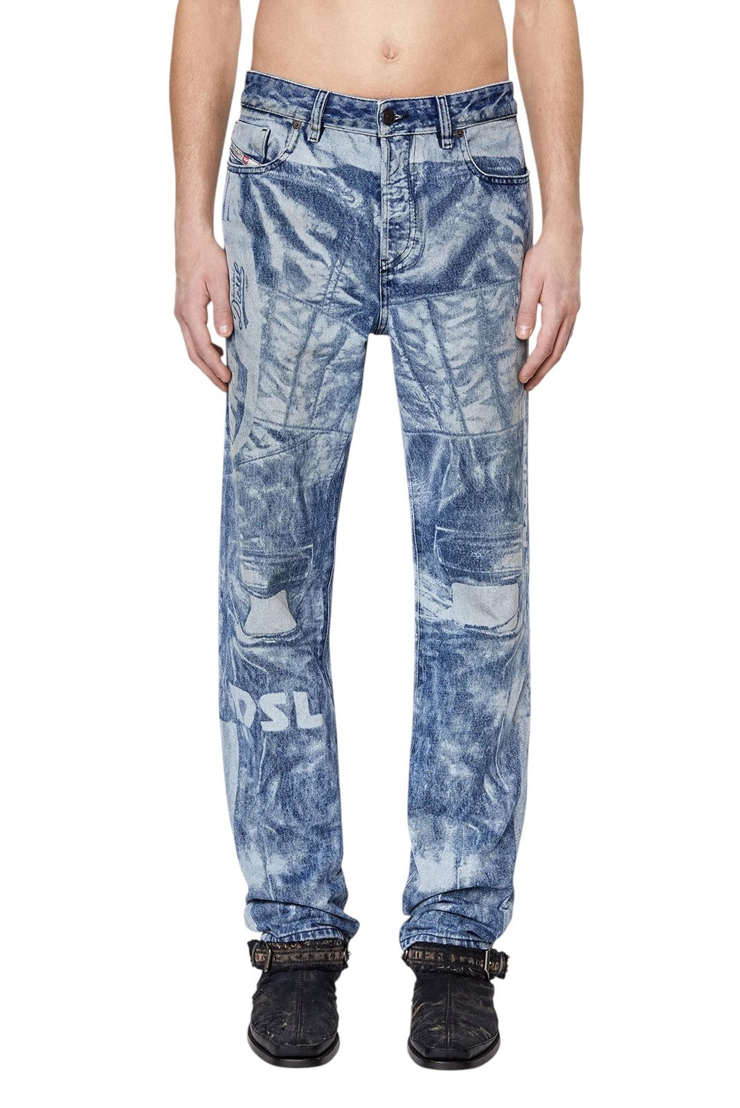 DIESEL 1955-FS3 007B8 Men Jeans W30/L32 Washed Blue Pattern Straight