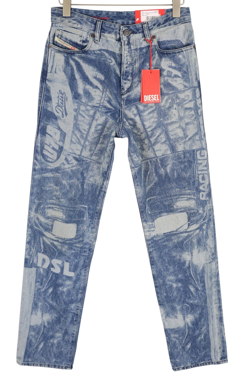 DIESEL 1955-FS3 007B8 Men Jeans W30/L32 Washed Blue Pattern Straight