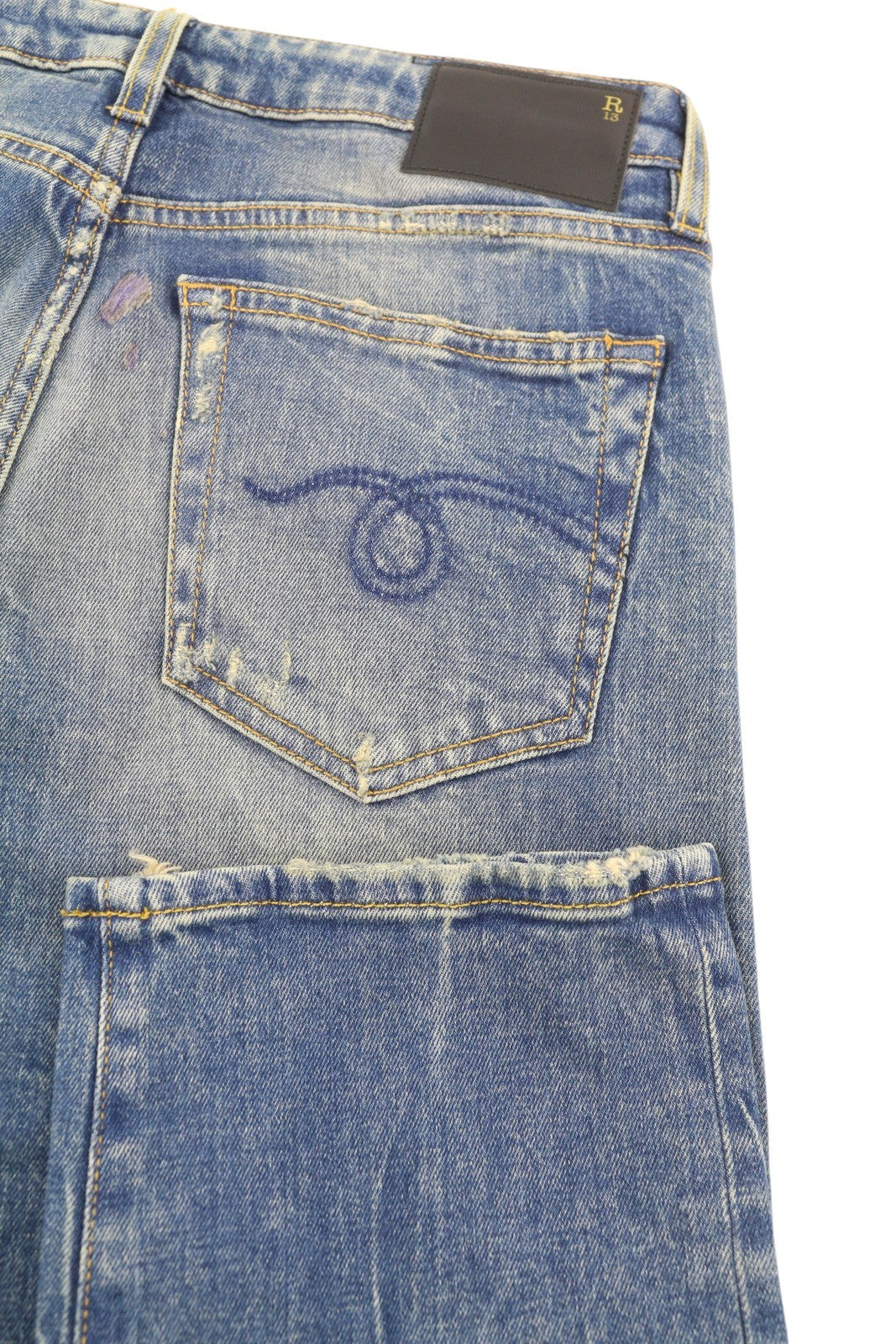 R13 Boy Straight Women Jeans 26 Kelly Stretch Faded Ankle RRP645