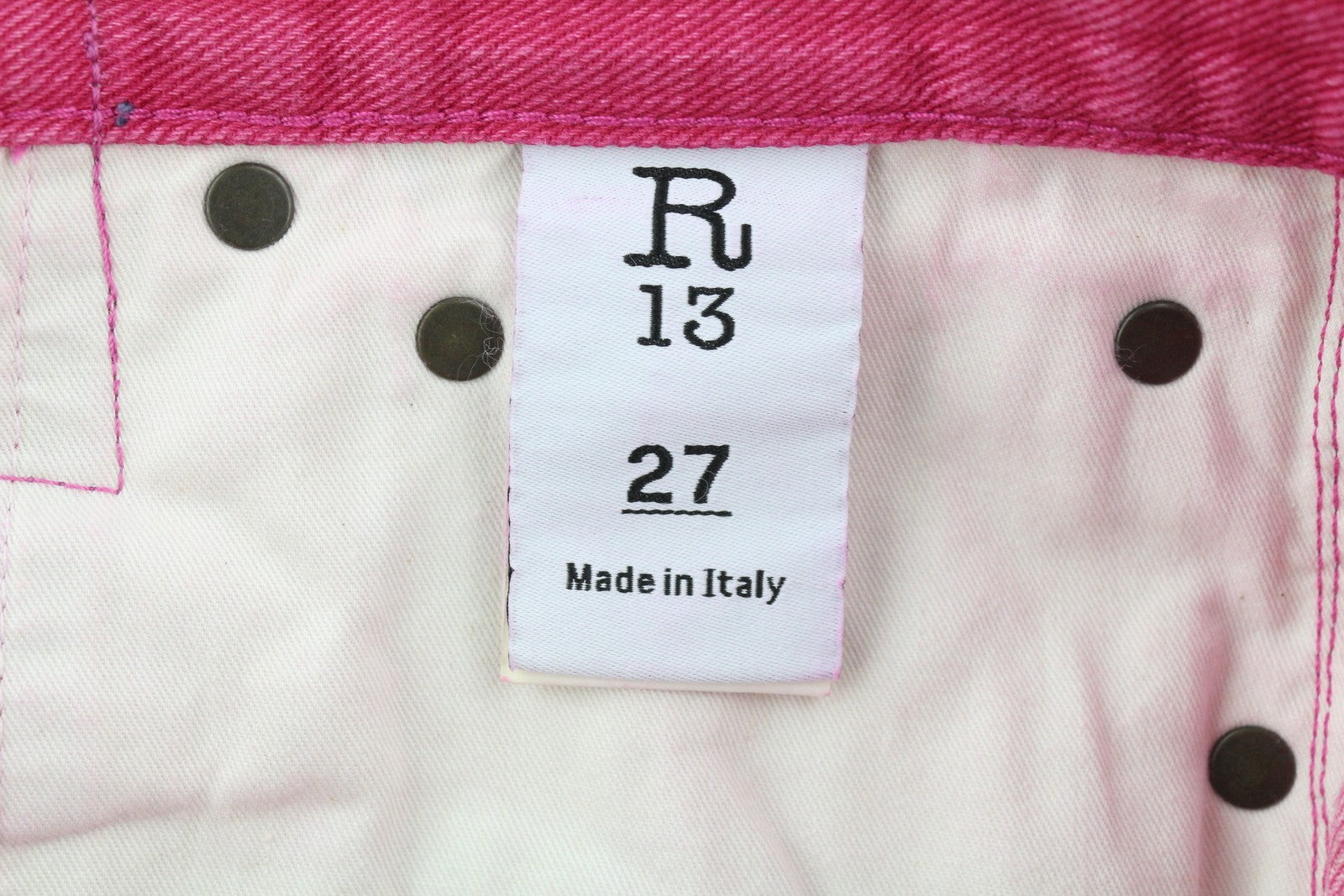 R13 Damon Pleated Women Jeans 27 Vivid Pink Flared Zip Logo RRP595