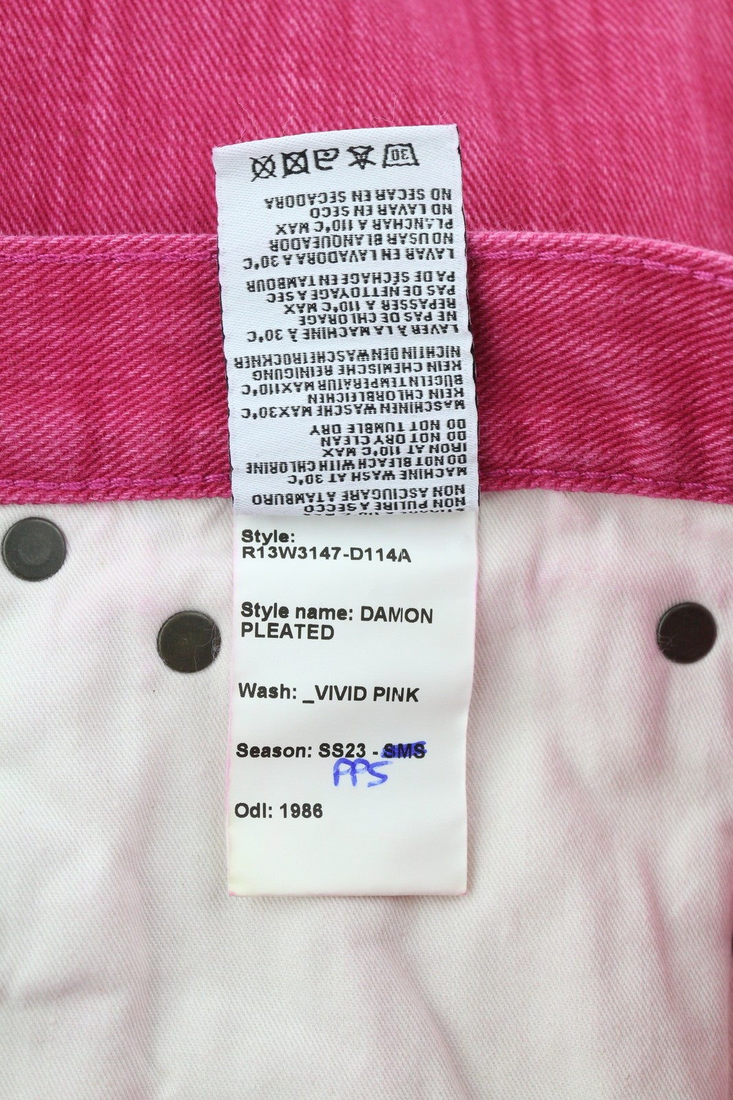 R13 Damon Pleated Women Jeans 27 Vivid Pink Flared Zip Logo RRP595