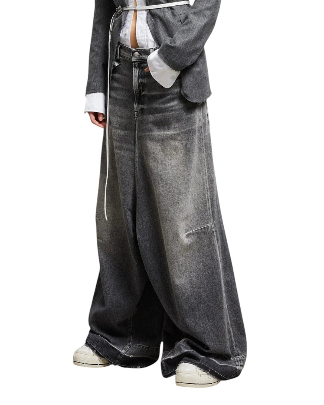 R13 Jesse Women Jeans 27 Vintage Grey Wide Leg Drop Crotch RRP725