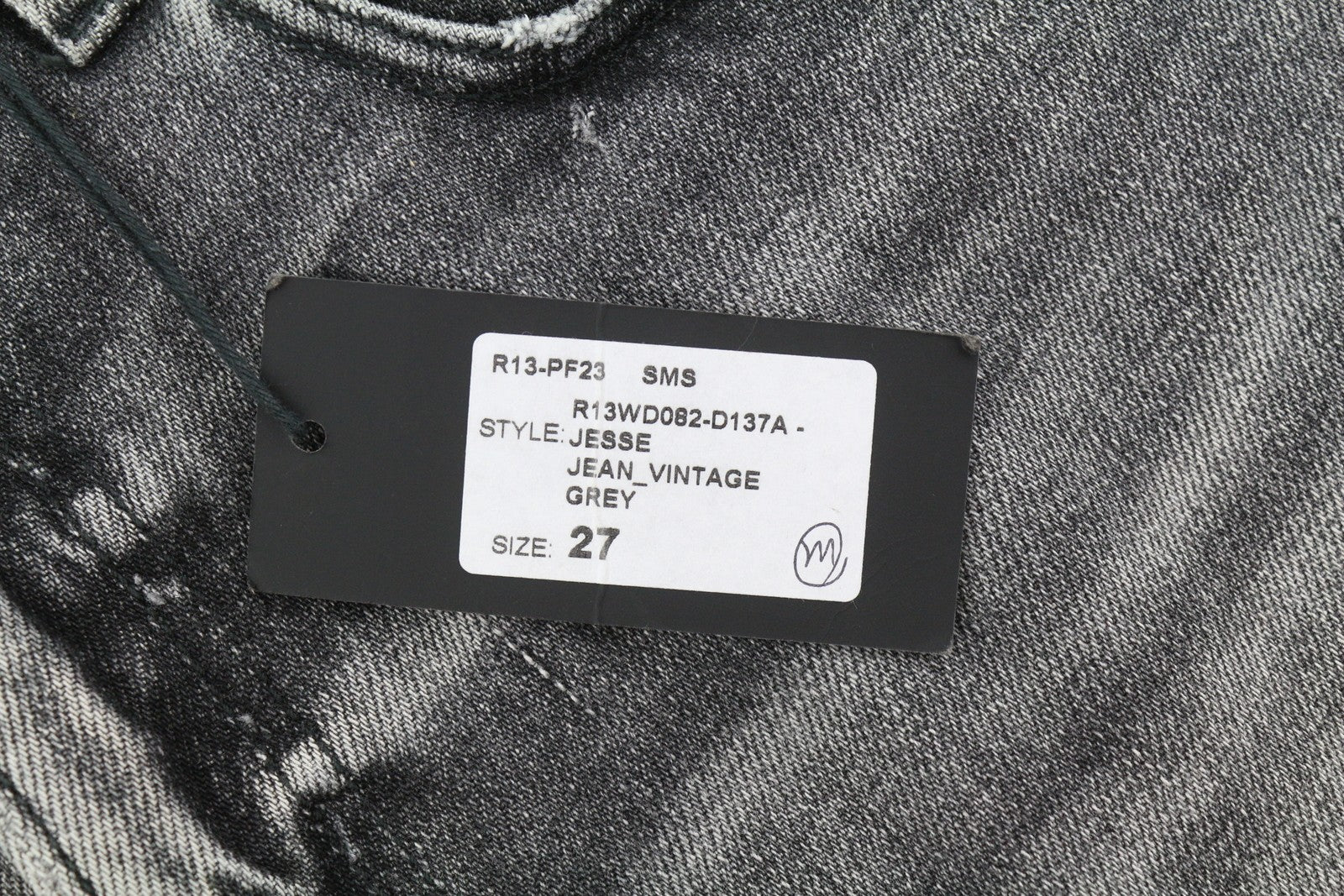 R13 Jesse Women Jeans 27 Vintage Grey Wide Leg Drop Crotch RRP725