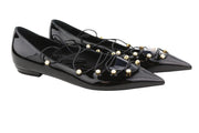 EMPORIO ARMANI Women Flats EU37 Black Patent Beaded Strappy Pointed