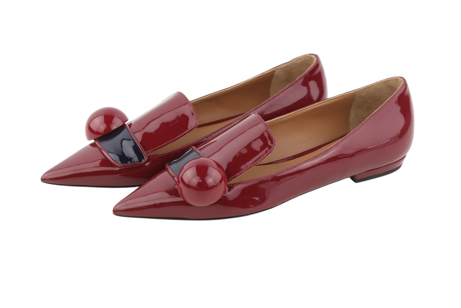 EMPORIO ARMANI Women Flats EU37 Burgundy Patent Pointed Slip On
