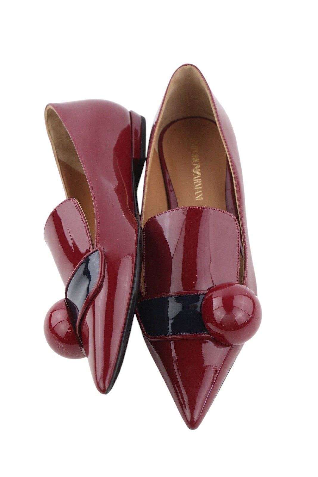 EMPORIO ARMANI Women Flats EU37 Burgundy Patent Pointed Slip On