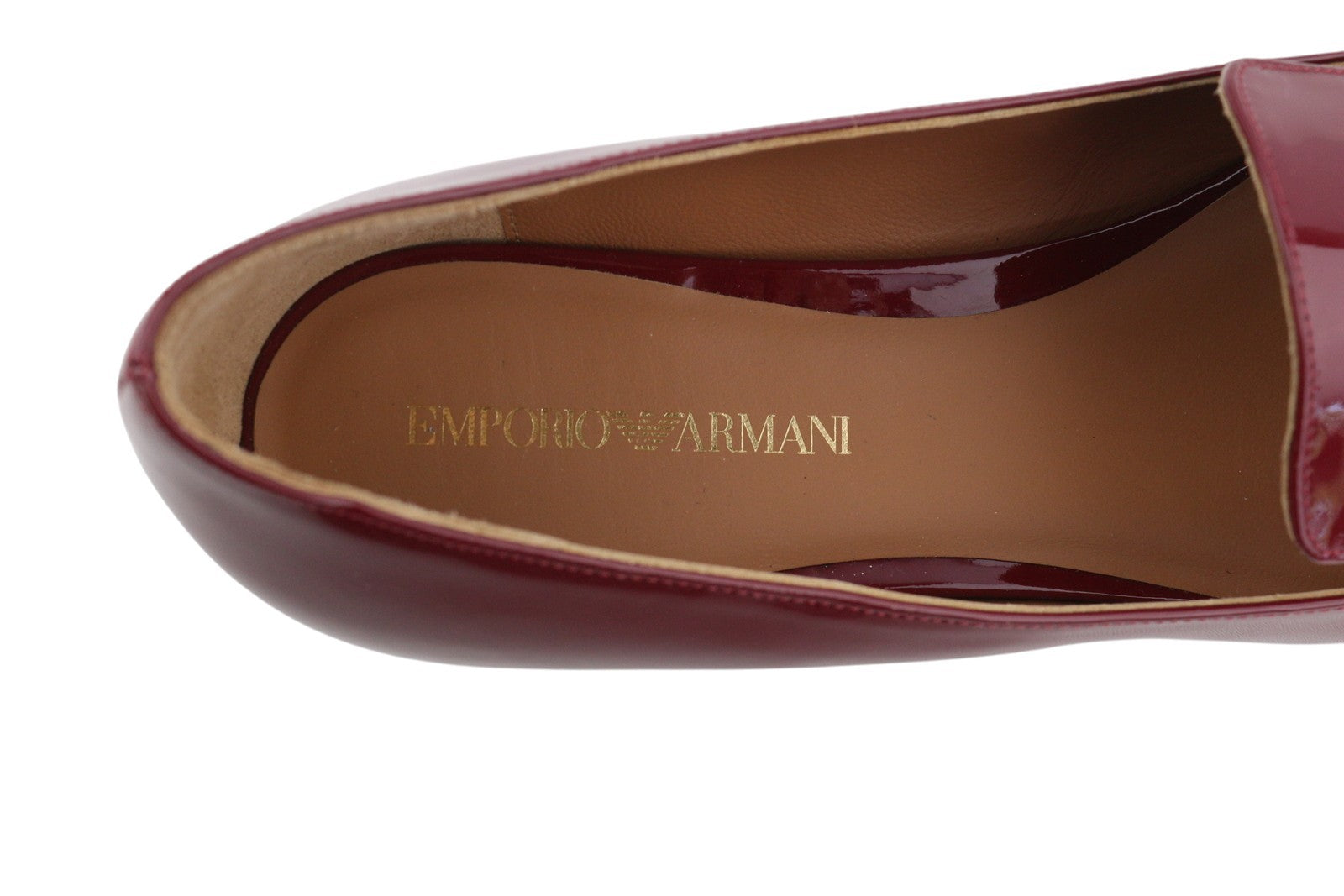 EMPORIO ARMANI Women Flats EU37 Burgundy Patent Pointed Slip On