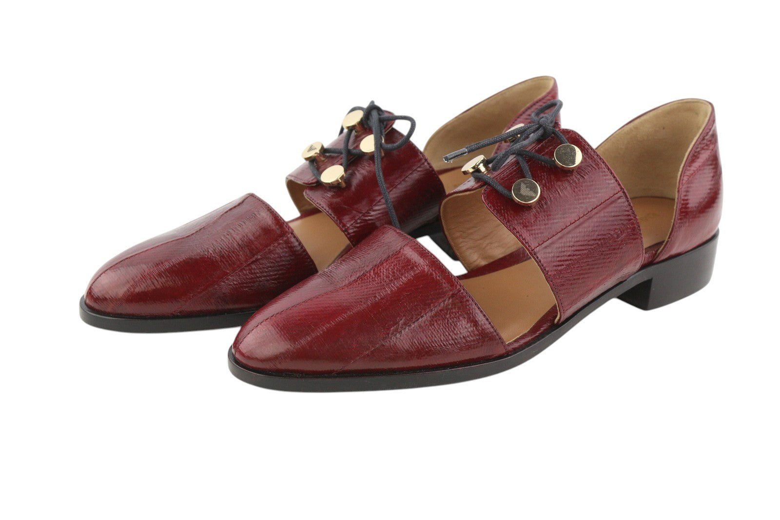 EMPORIO ARMANI X3D227 Women Flats EU37 Burgundy Ballet Almond Straps