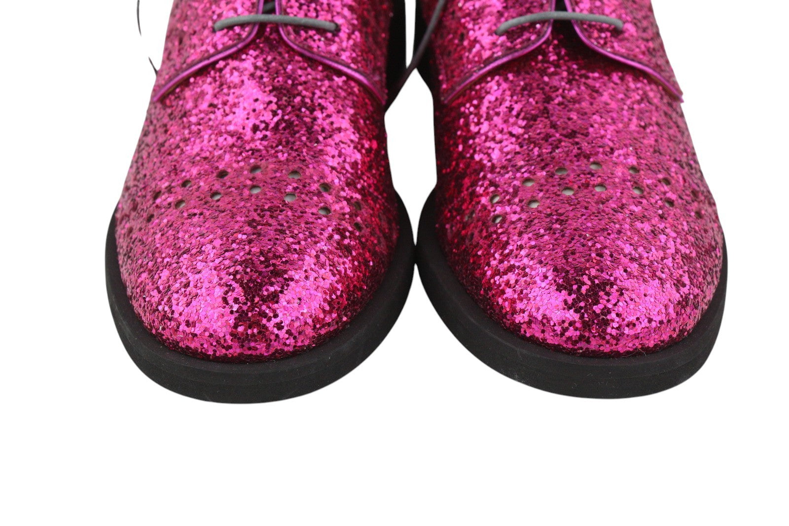 EMPORIO ARMANI Women Shoes EU37 Pink Glitter Leather Lace Up Casual