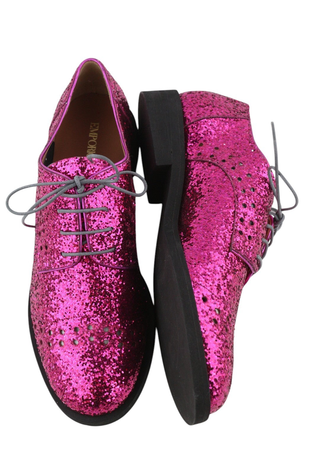 EMPORIO ARMANI Women Shoes EU37 Pink Glitter Leather Lace Up Casual