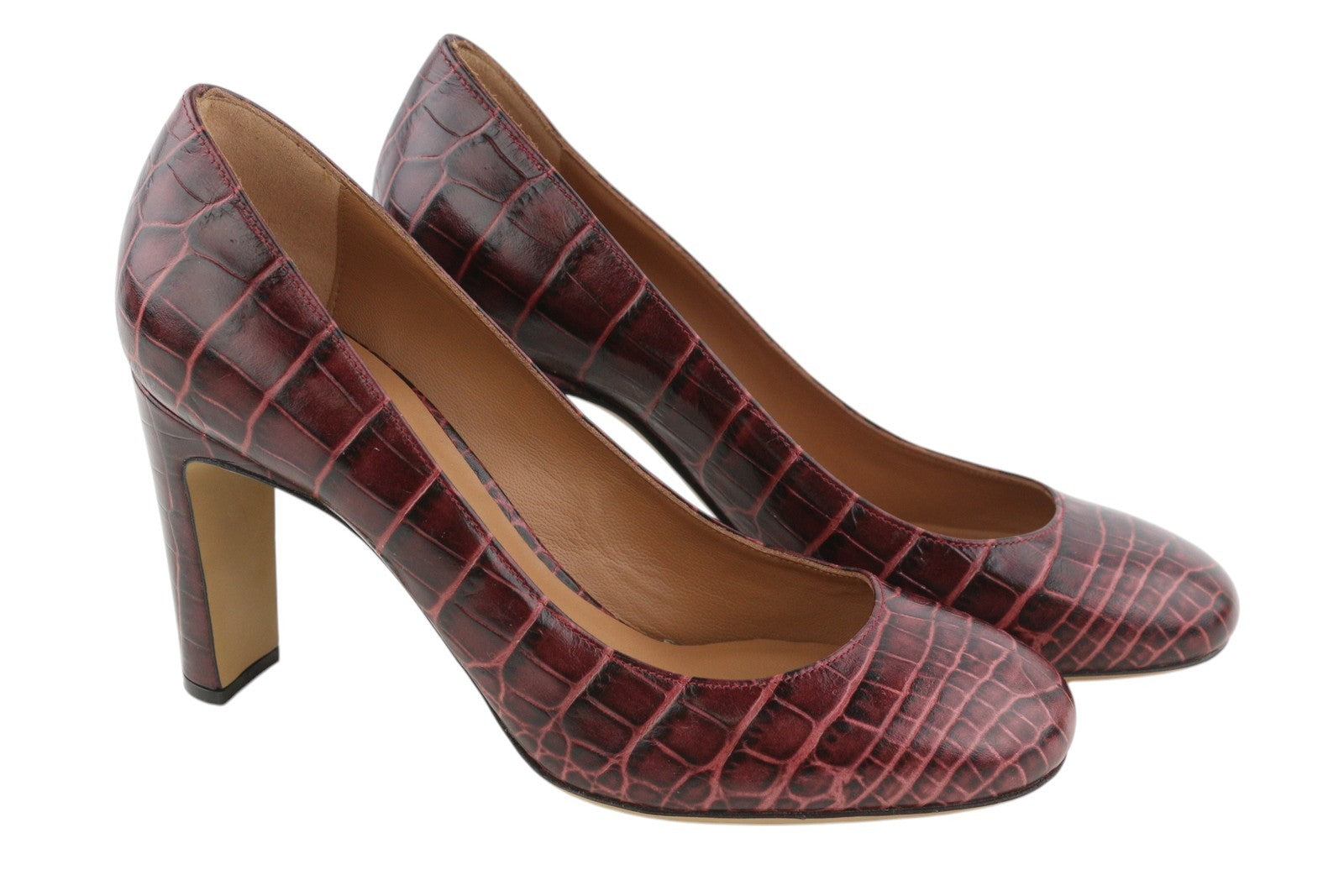 EMPORIO ARMANI Women Heels EU37 Burgundy Pattern Leather Slip Pumps