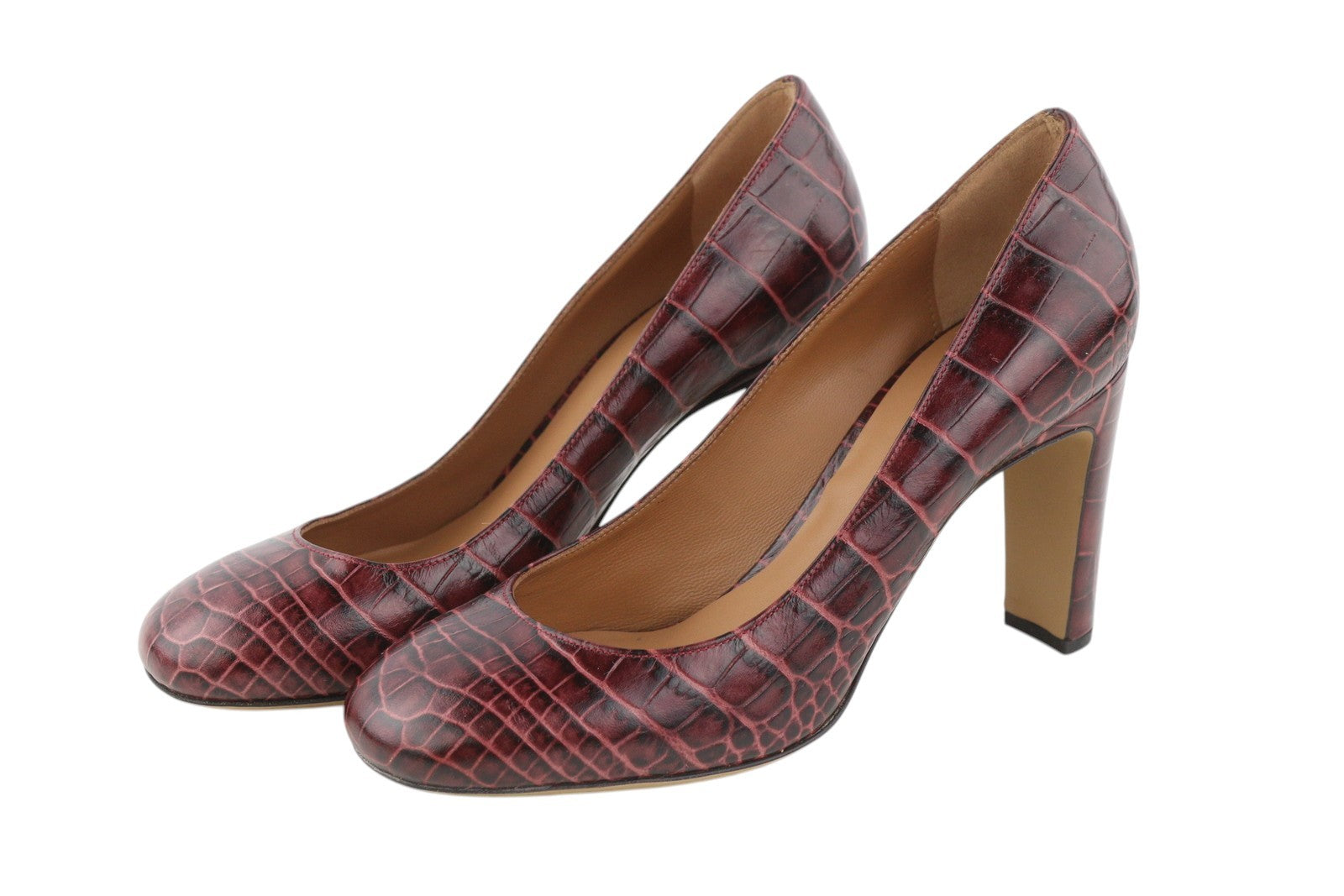 EMPORIO ARMANI Women Heels EU37 Burgundy Pattern Leather Slip Pumps