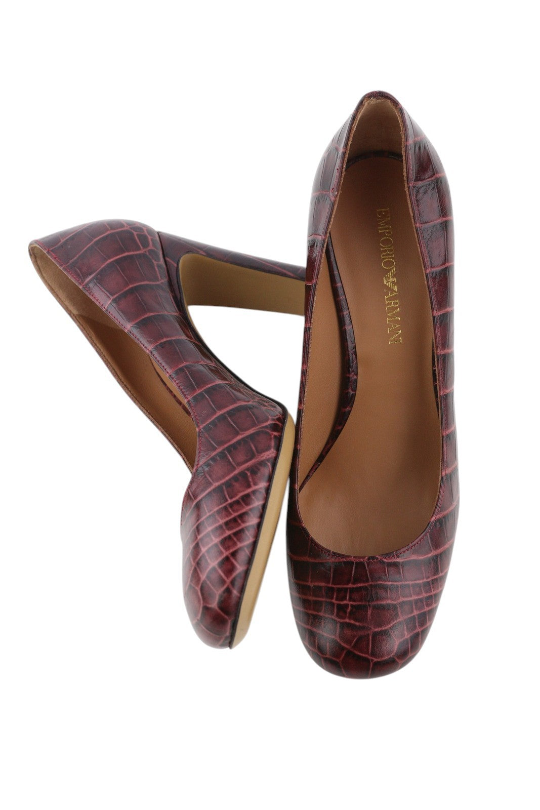 EMPORIO ARMANI Women Heels EU37 Burgundy Pattern Leather Slip Pumps