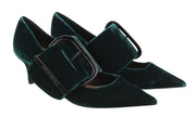EMPORIO ARMANI Women Heels EU37 Dark Green Velvet Buckle Pointed
