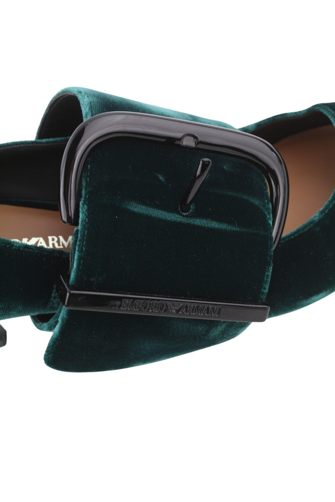EMPORIO ARMANI Women Heels EU37 Dark Green Velvet Buckle Pointed