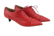 EMPORIO ARMANI Women Heels EU37 Red Leather Pointed Lace Imitation