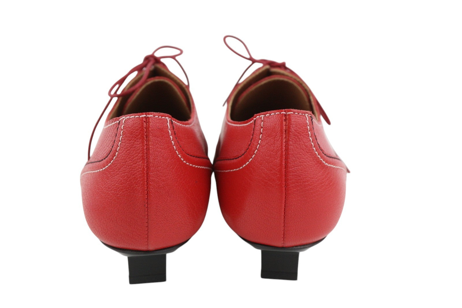 EMPORIO ARMANI Women Heels EU37 Red Leather Pointed Lace Imitation