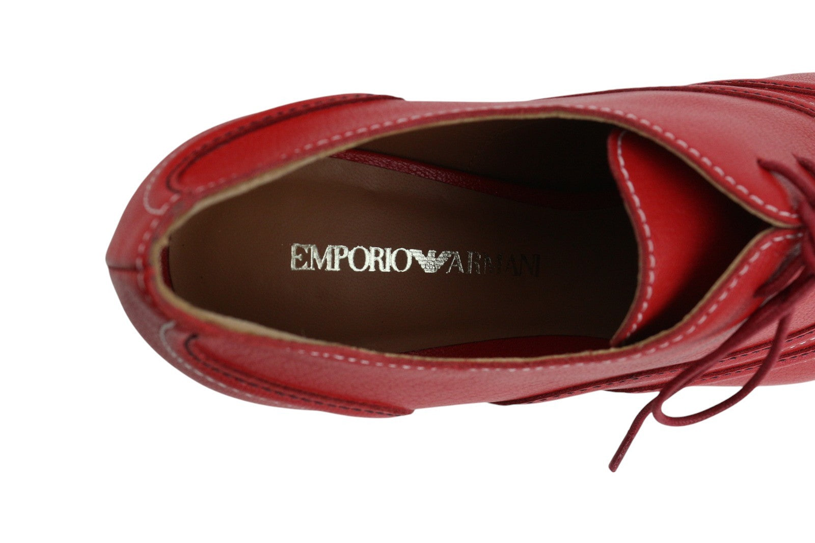 EMPORIO ARMANI Women Heels EU37 Red Leather Pointed Lace Imitation