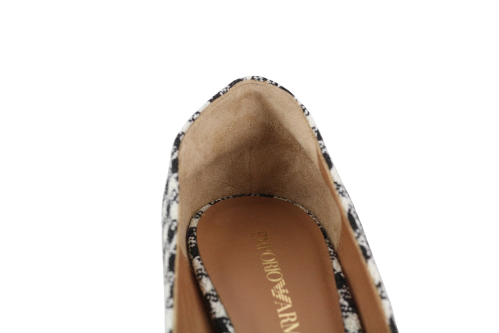 EMPORIO ARMANI Women Heels EU37 Houndstooth Block Heel Pointed