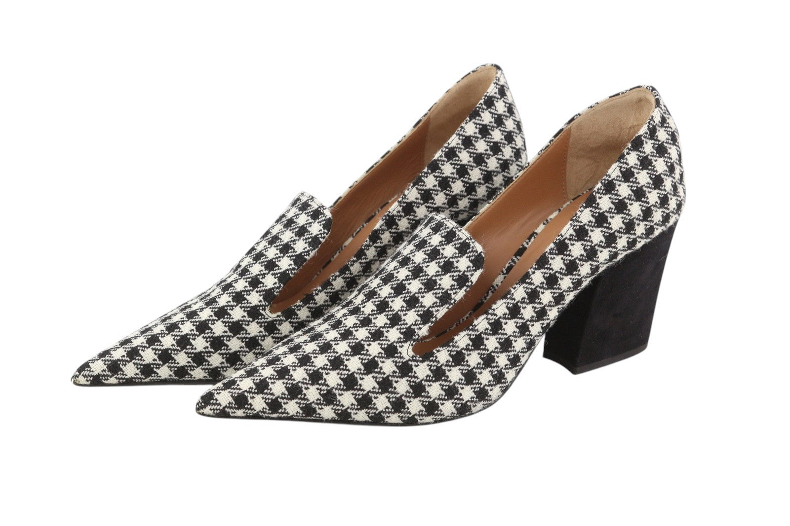 EMPORIO ARMANI Women Heels EU37 Houndstooth Block Heel Pointed