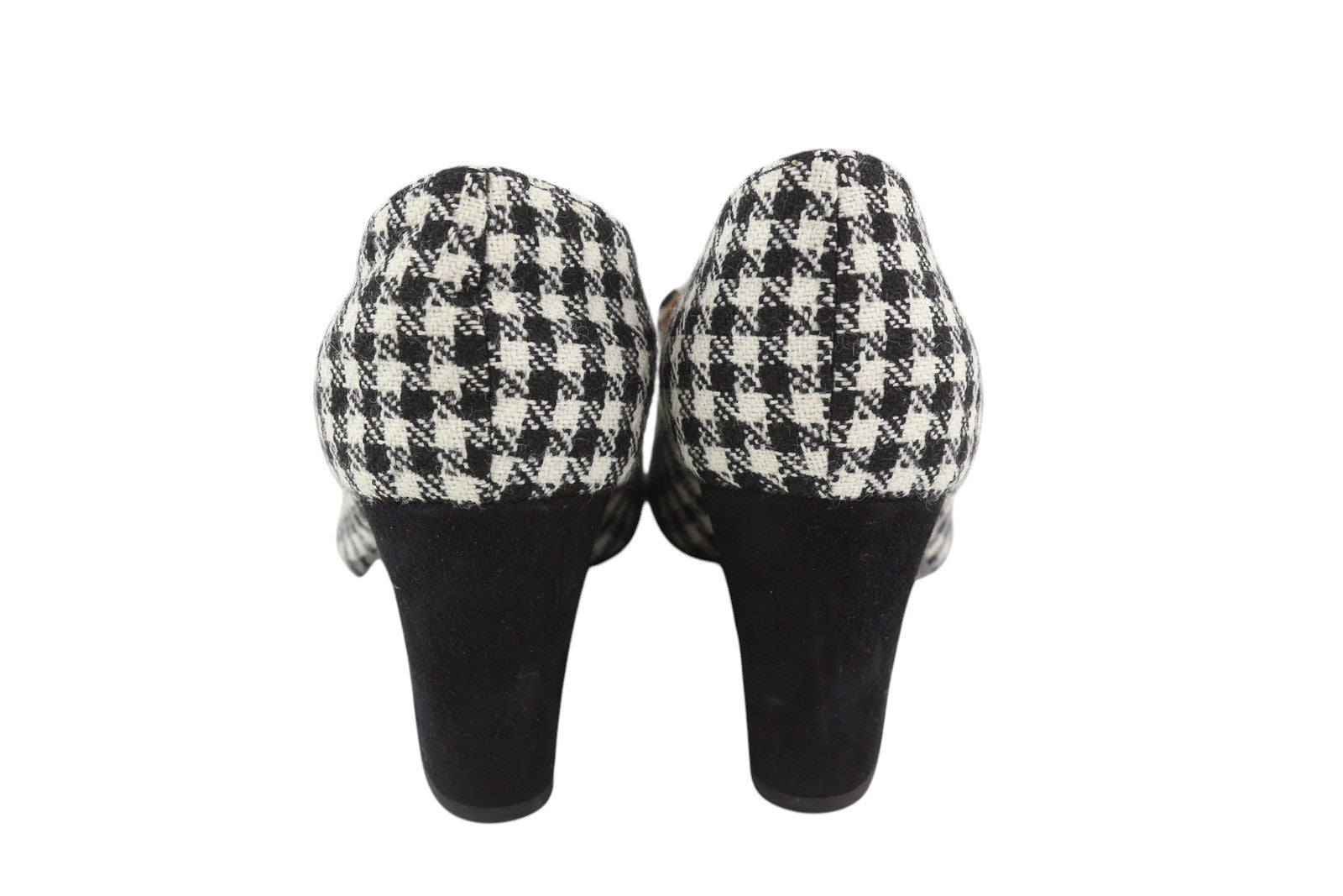 EMPORIO ARMANI Women Heels EU37 Houndstooth Block Heel Pointed