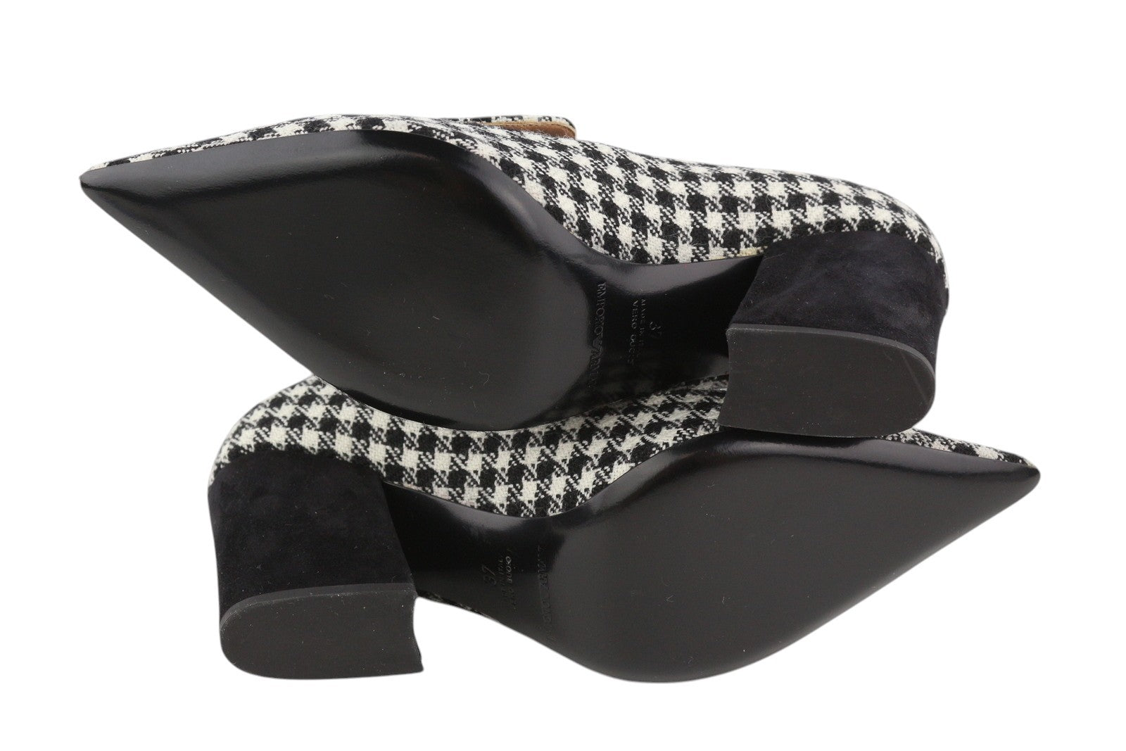 EMPORIO ARMANI Women Heels EU37 Houndstooth Block Heel Pointed