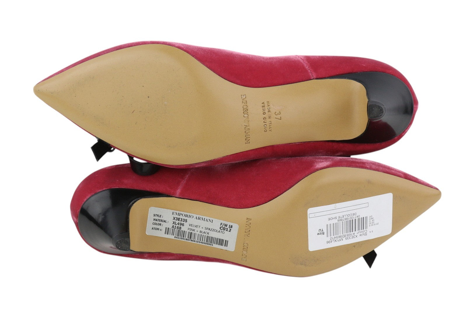 EMPORIO ARMANI X3E335 Women Heels EU37 Pink Velvet Bow Decollete