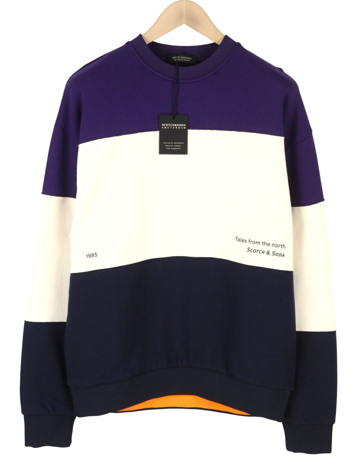 SCOTCH & SODA Men Sweatshirt L Striped Cotton Crew Neck Pull On