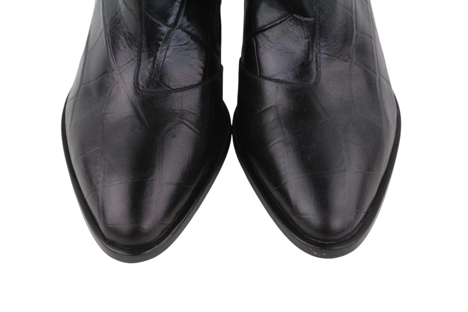 EMPORIO ARMANI Women Boots EU37 Black Leather High Heel Pointed