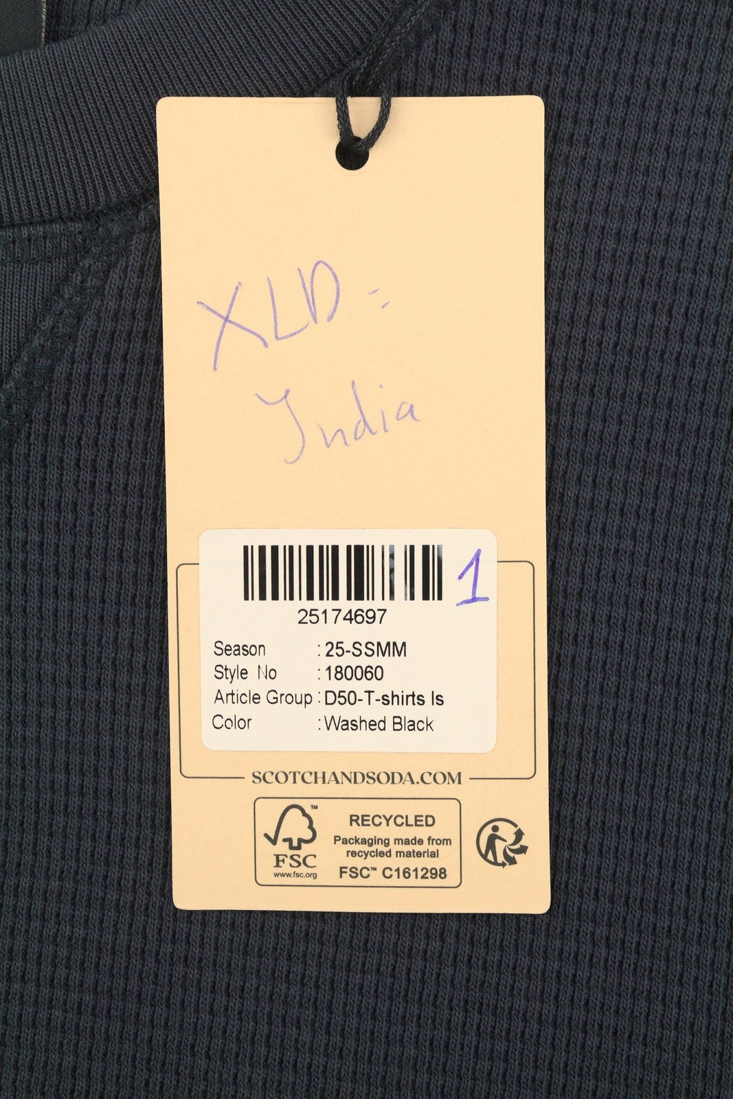 SCOTCH & SODA Men T-Shirt M Washed Black Textured Cotton Crew Neck Pull On