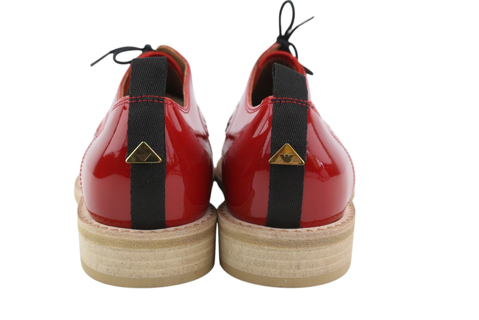 EMPORIO ARMANI Women Shoes EU37 Red Patent Round Toe Lace Oxford