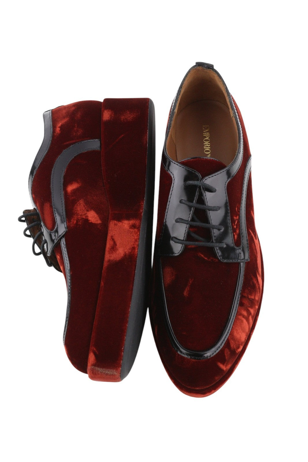 EMPORIO ARMANI Women Shoes EU37 Burgundy Velvet Platform Lace Up