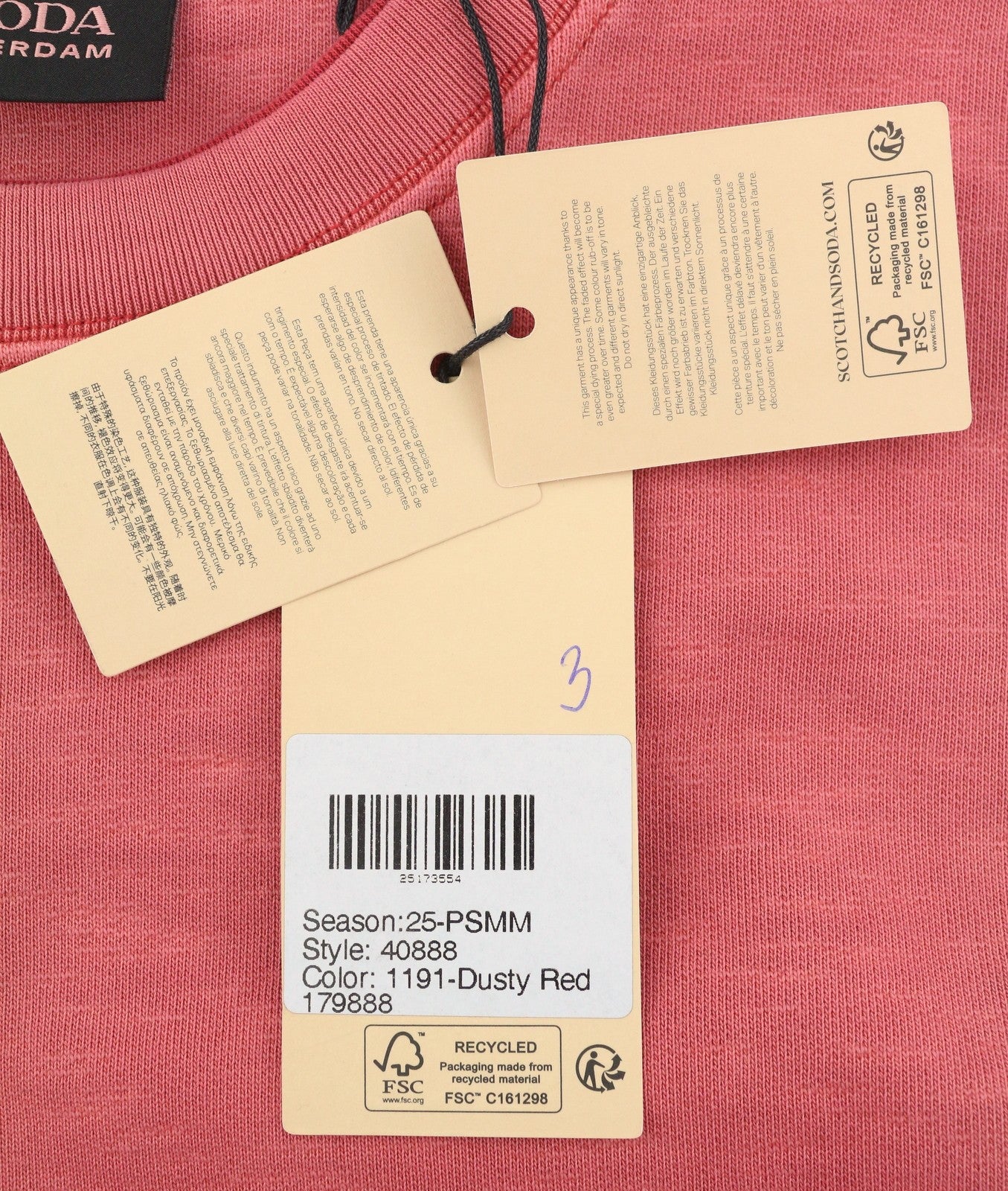 SCOTCH & SODA Men Sweatshirt L Dusty Red Faded Crew Neck Oversized Pull On