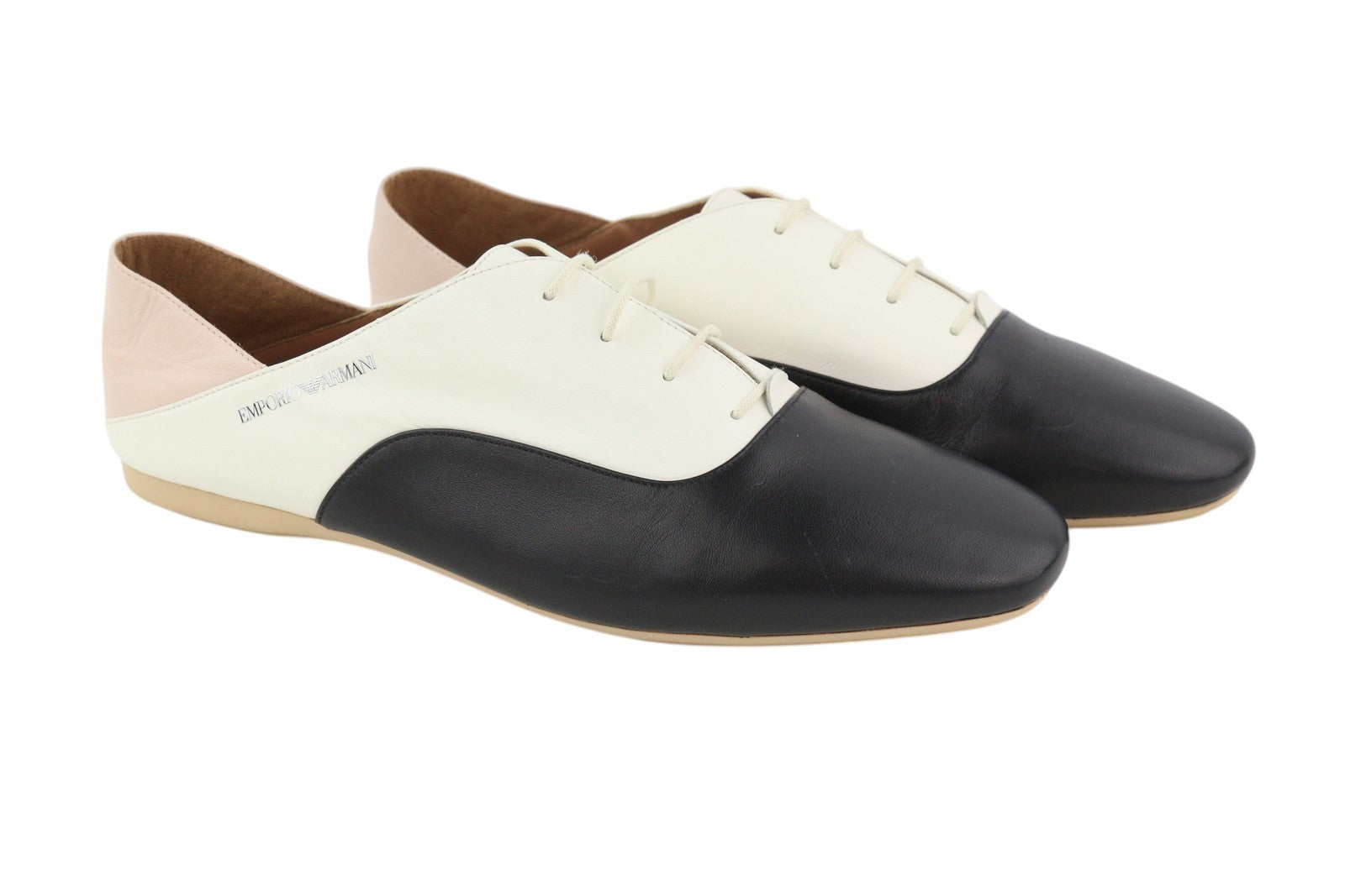 EMPORIO ARMANI Women Shoes EU37 Leather Almond Toe Lace Casual