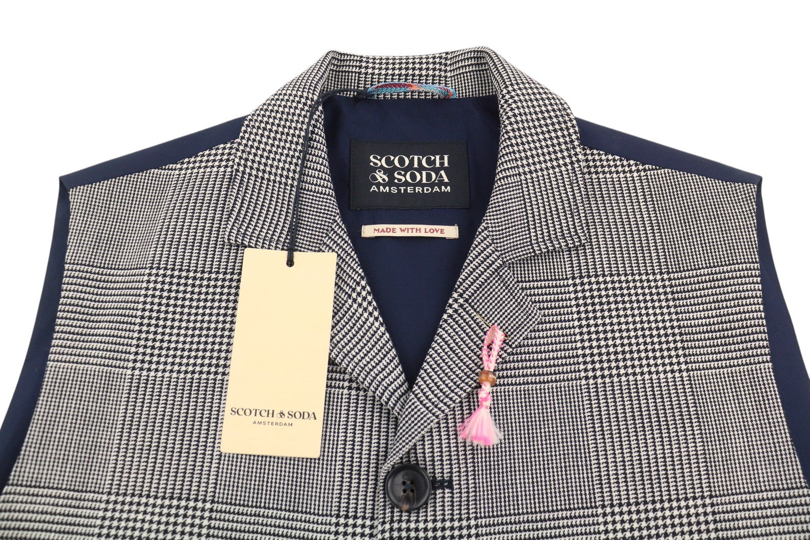 SCOTCH & SODA Men Waistcoat M Houndstooth Button-Up Notch Lapel Vest