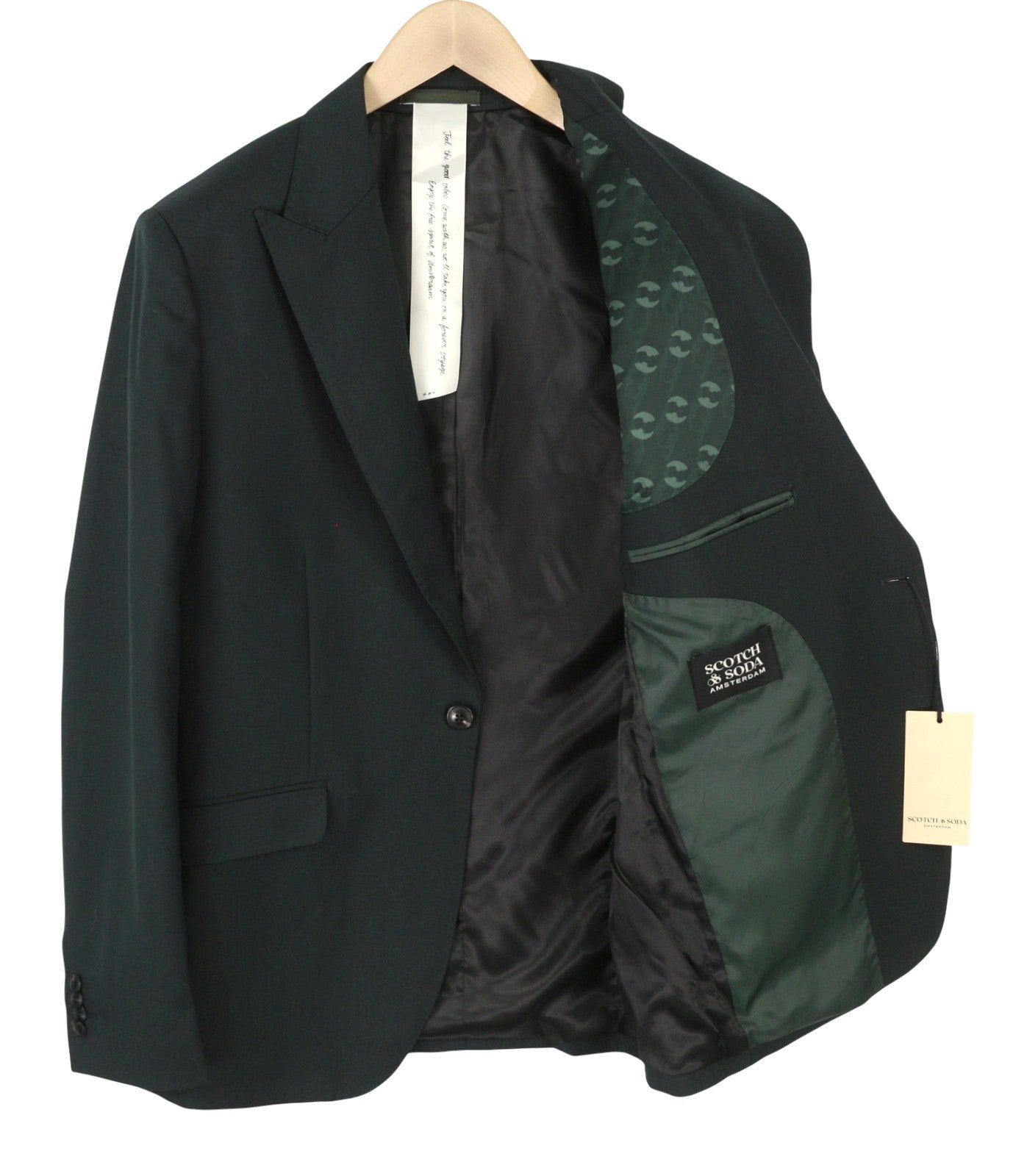 SCOTCH & SODA Men Blazer M Grachten Green Wool Blend Peak Lapel Single-Breasted