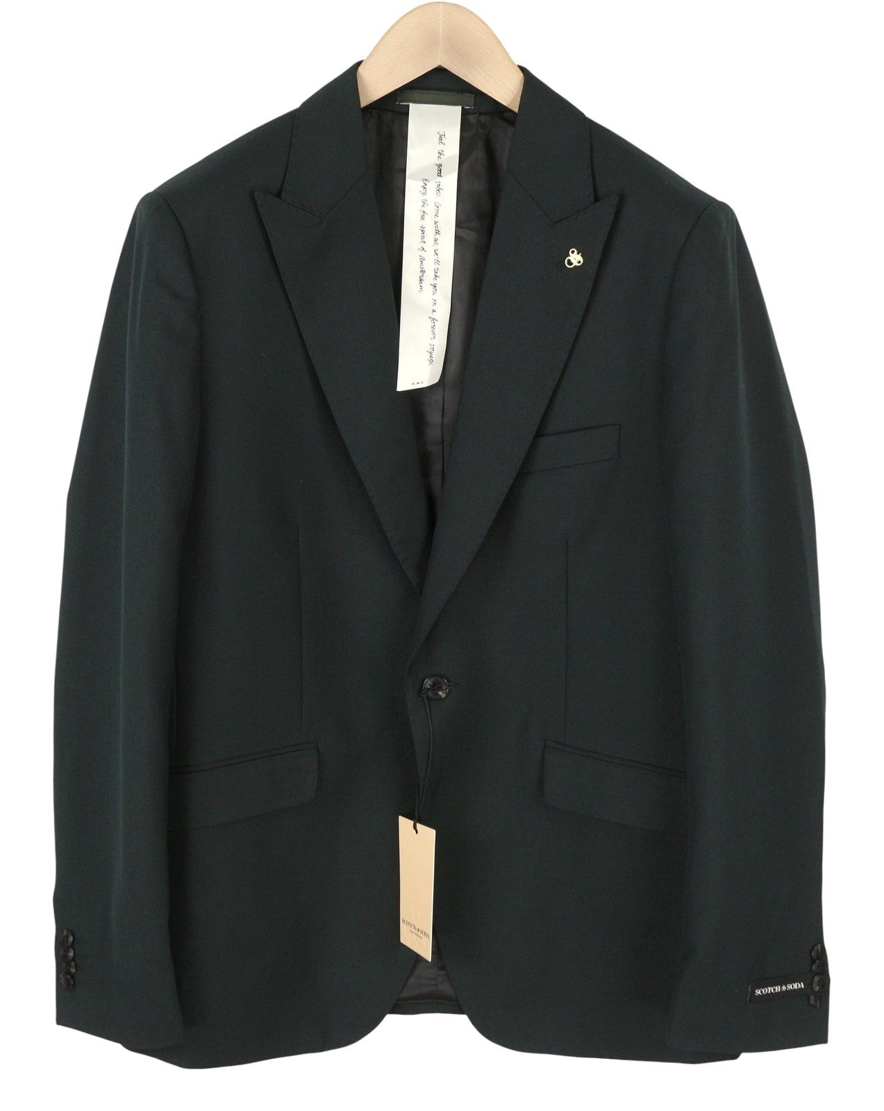 SCOTCH & SODA Men Blazer M Grachten Green Wool Blend Peak Lapel Single-Breasted