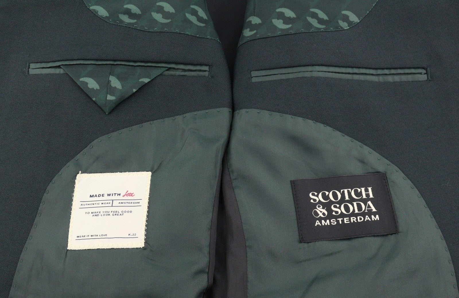 SCOTCH & SODA Men Blazer M Grachten Green Wool Blend Peak Lapel Single-Breasted