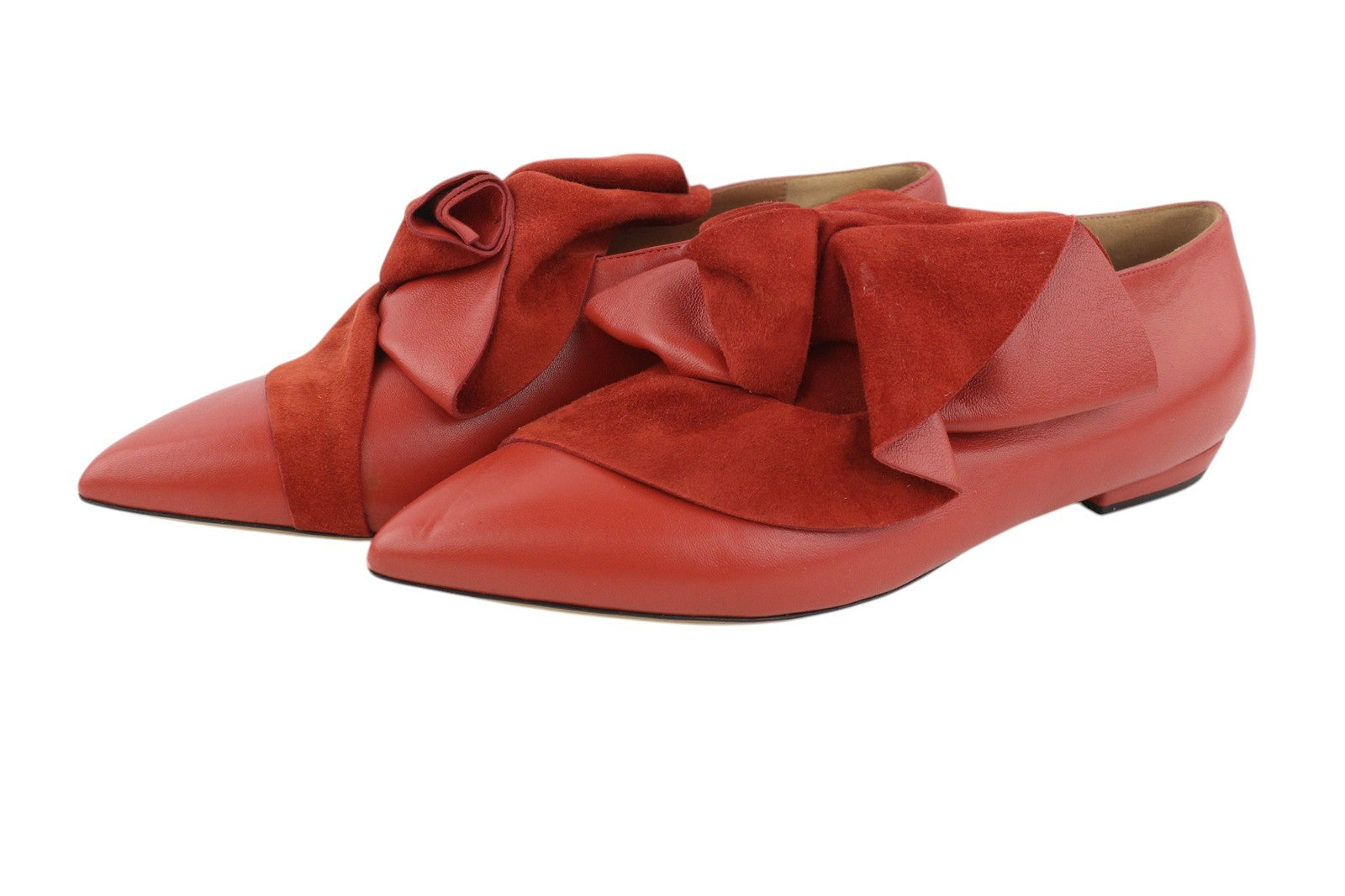 EMPORIO ARMANI X3D223 Women Flats EU37 Red Leather Pointed Slip Casual