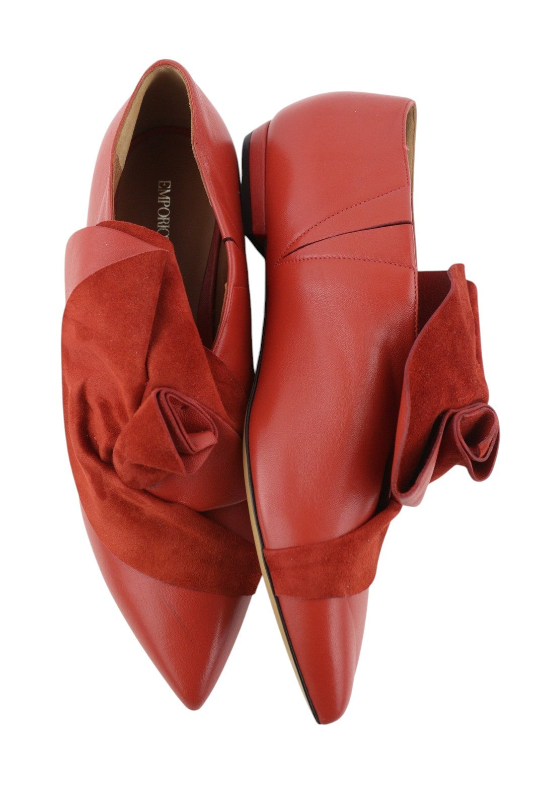 EMPORIO ARMANI X3D223 Women Flats EU37 Red Leather Pointed Slip Casual