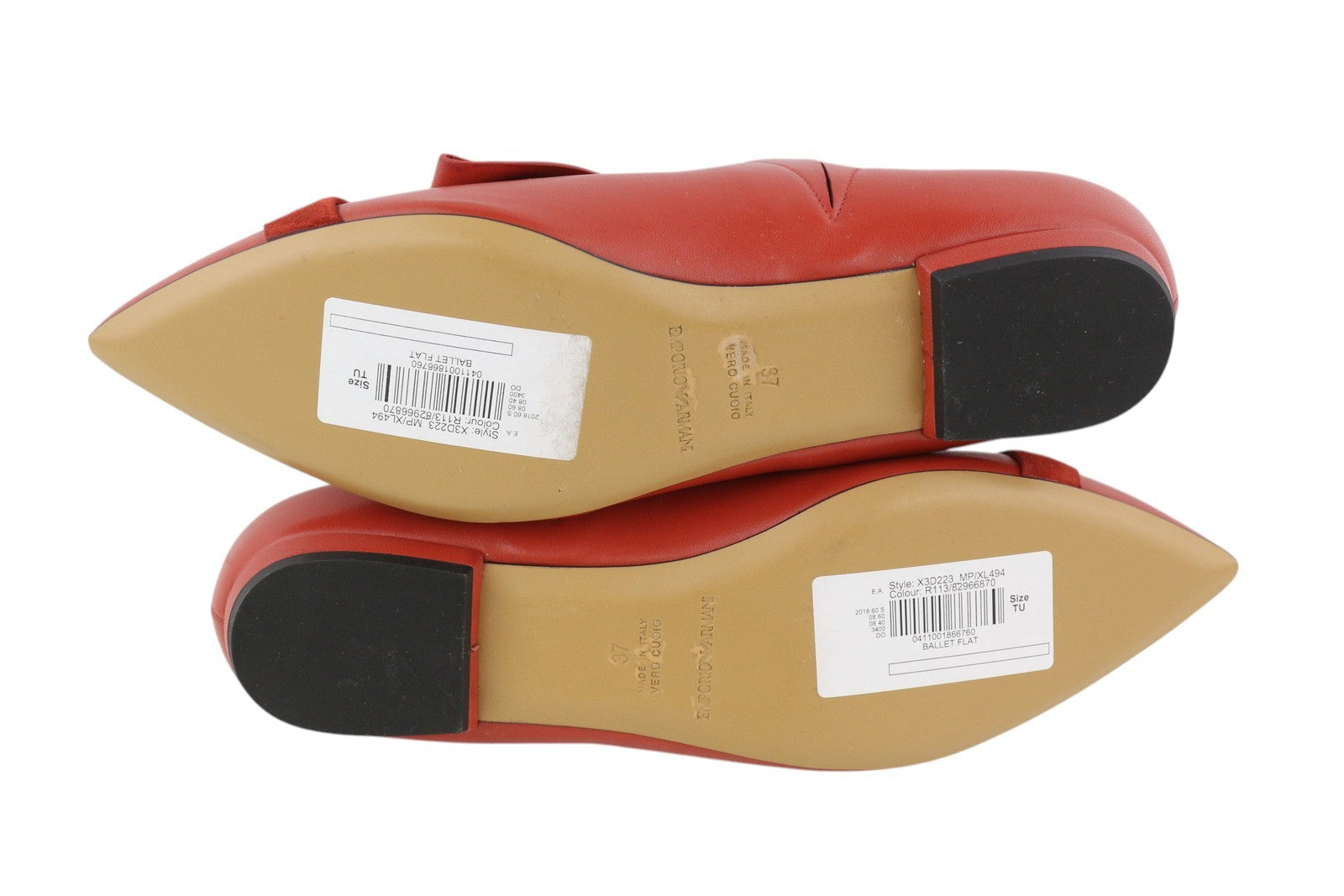 EMPORIO ARMANI X3D223 Women Flats EU37 Red Leather Pointed Slip Casual