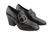 EMPORIO ARMANI Women Heels EU37 Black Patent Square Toe Buckle