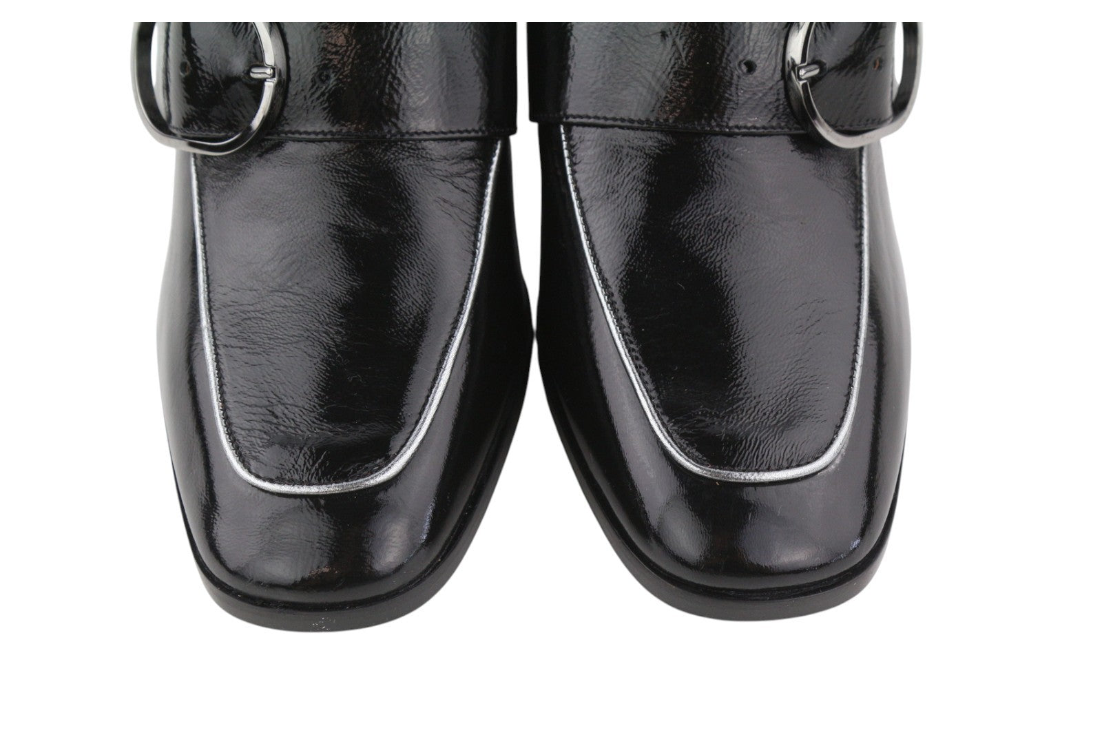 EMPORIO ARMANI Women Heels EU37 Black Patent Square Toe Buckle